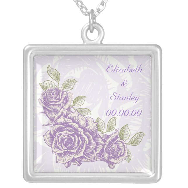 Vintage bellflower purple roses custom necklace (Front)