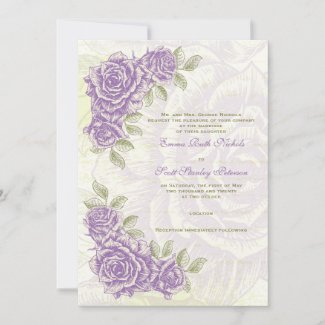 Vintage bellflower purple roses wedding invitation
