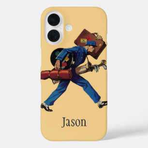 Vintage Bellhop in Uniform, Suitcase and Golf Club iPhone 16 Case
