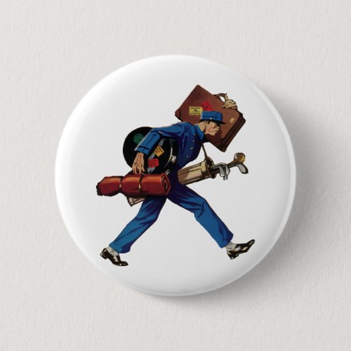 Vintage Bellhop in Uniform Suitcase and Golf Club Pinback Button