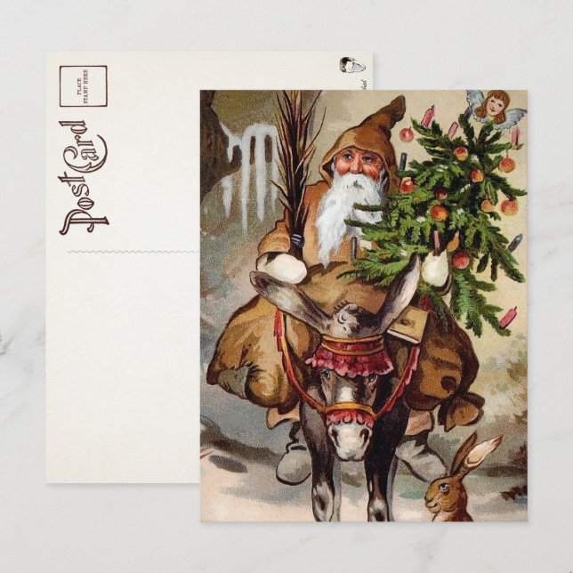 Vintage Belsnickel on a Mule Postcard (Front/Back)