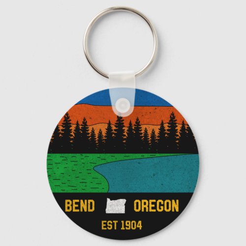 Vintage Bend Oregon Mountain Retro Souvenir Keychain