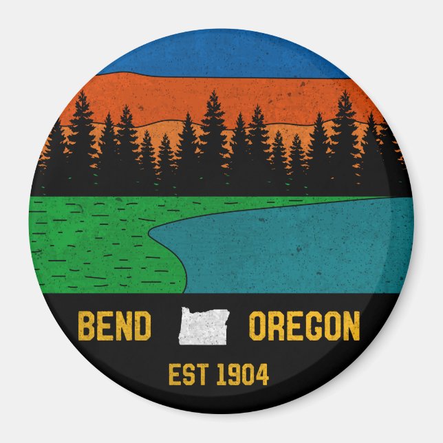 Vintage Bend Oregon Mountain Retro Souvenir Magnet (Front)