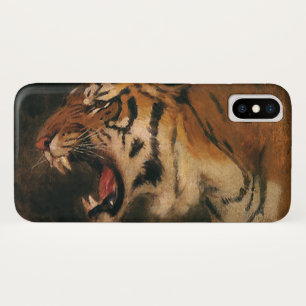 Vintage Bengal Tiger Big Cat Roaring, Wild Animal iPhone X Case