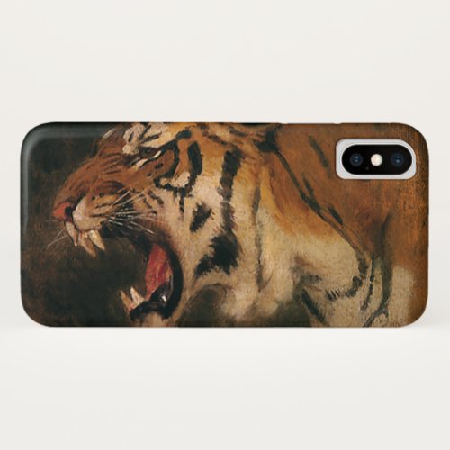 Vintage Bengal Tiger Big Cat Roaring Wild Animal iPhone X Case