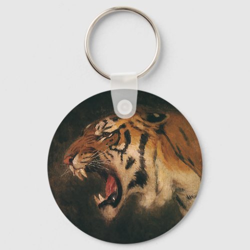 Vintage Bengal Tiger Big Cat Roaring Wild Animal Keychain