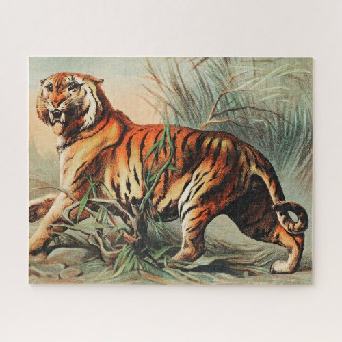 Vintage Bengal Tiger Illustration Art Old Antique Jigsaw Puzzle