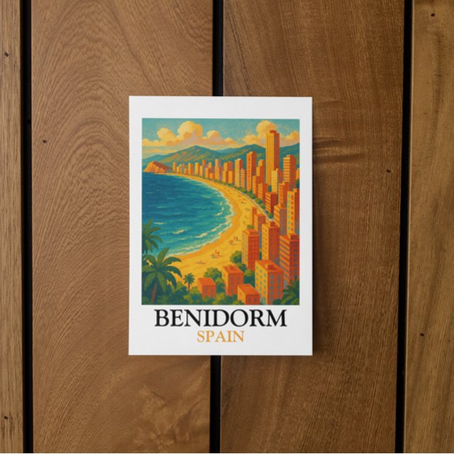 Vintage Benidorm Spain Summer Vacation Postcard (vintage colorful benidorm spain travel postcard)