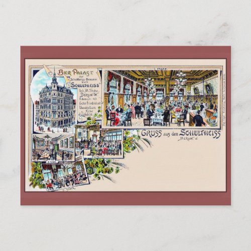 Vintage Berlin 1890s Beer Palace Litho Postcard