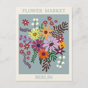 Vintage Berlin Germany Flower Market Travel Postcard