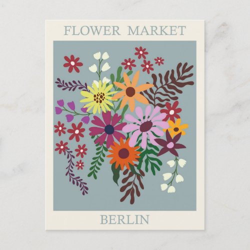 Vintage Berlin Germany Flower Market Travel Postcard