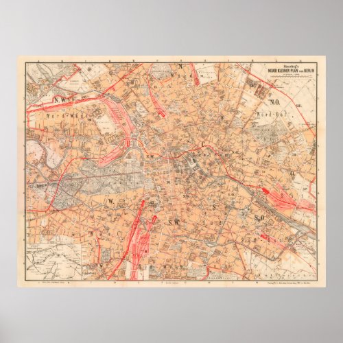 Vintage Berlin Germany Map 1899 Poster