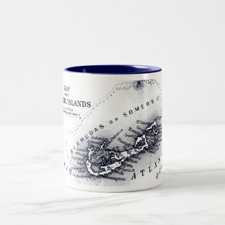 Vintage Bermuda Map, Dark Blue Two-tone Coffee Mug