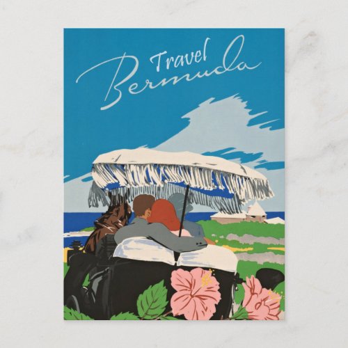 Vintage Bermuda Travel Art Ilustration Postcard