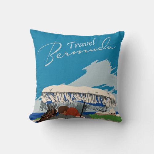 Vintage Bermuda Travel Art Ilustration Throw Pillow