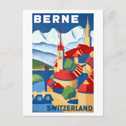 Vintage Berne Switzerland Travel Poster Postcard
