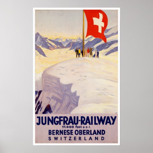 Vintage Bernese Oberland Switzerland Travel Poster