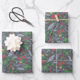 Vintage Berries Butterflies Marigold Carnations Wrapping Paper Sheets