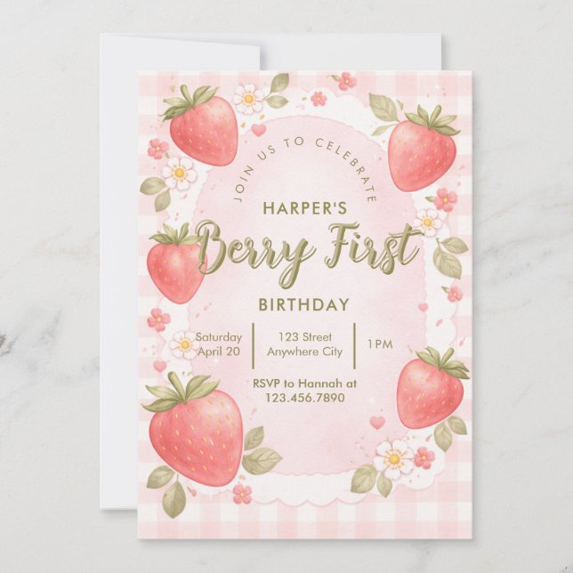 Vintage Berry First Birthday Invitation (Front)