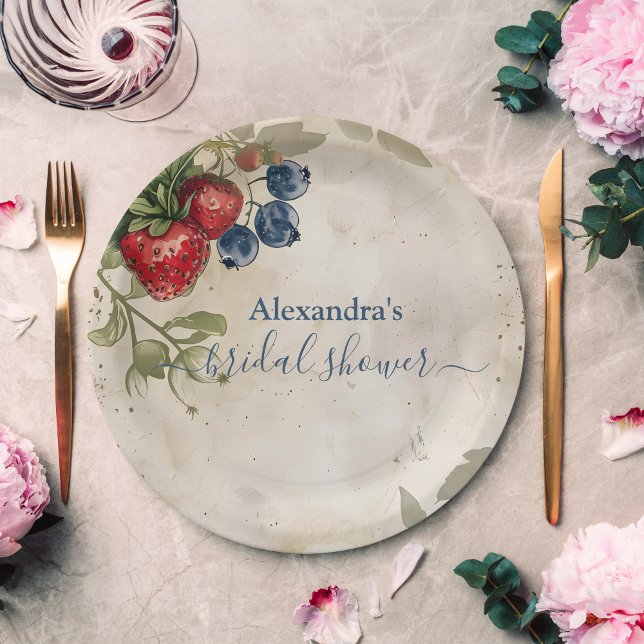 Vintage Berry Sweet Strawberry Bridal Shower  Paper Plates (Creator Uploaded)
