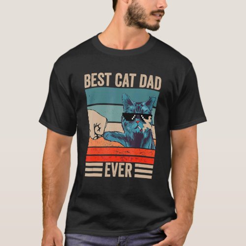 Vintage Best Cat Dad Ever Bump Fist Fathers Day T_Shirt