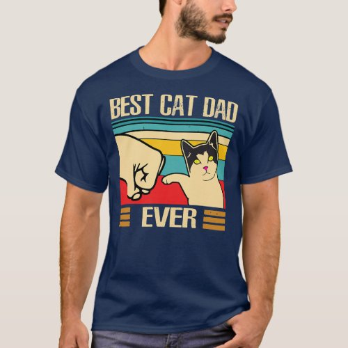 Vintage Best Cat Dad Ever Cool Cat Fist Fathers T_Shirt