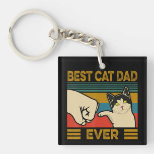 Vintage Best Cat Dad Ever Funny Cat Daddy Gift Men Keychain