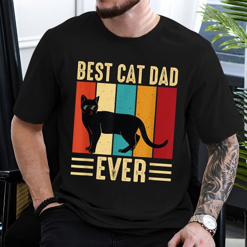 Vintage Best Cat Dad Ever Funny Fathers Day  T_Shirt