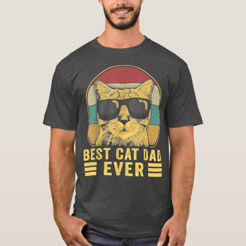 Vintage Best Cat Dad Ever Funny For Men Cat Lover T_Shirt