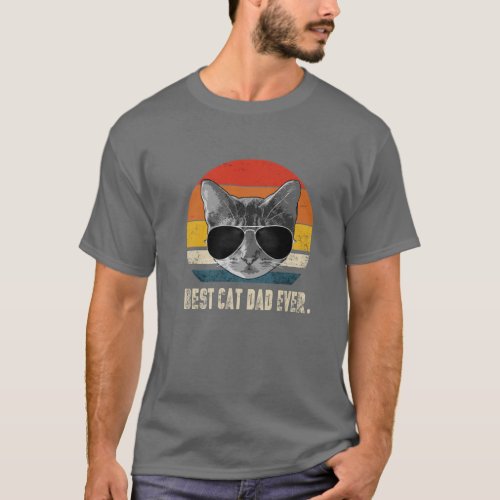 Vintage Best Cat Dad Ever Retro Cat Daddy Fathers T_Shirt