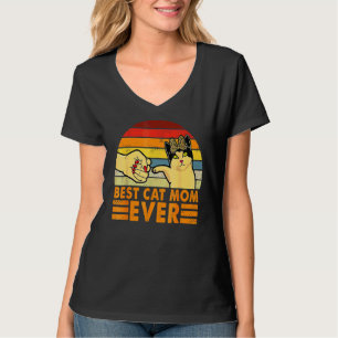 Vintage Best Cat Mom Ever Fist Bump Mom Women Moth T-Shirt