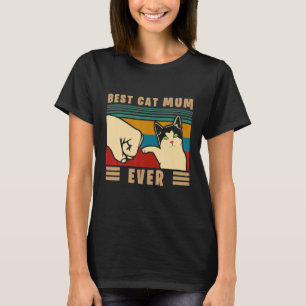 Vintage Best Cat Mum Ever Fist Bump Retro Cat T-Shirt