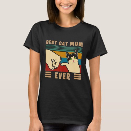 Vintage Best Cat Mum Ever Fist Bump Retro Cat T_Shirt