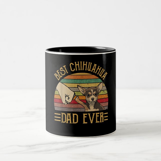 Vintage Best Chihuahua Dad Ever Sunset Two-Tone Coffee Mug (Center)