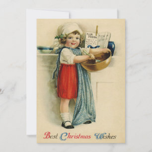 Vintage Best Christmas Wishes Baking Girl Holiday