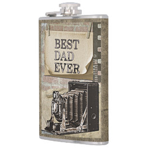 Vintage Best Dad Ever Camera Father's Day Antique Flask