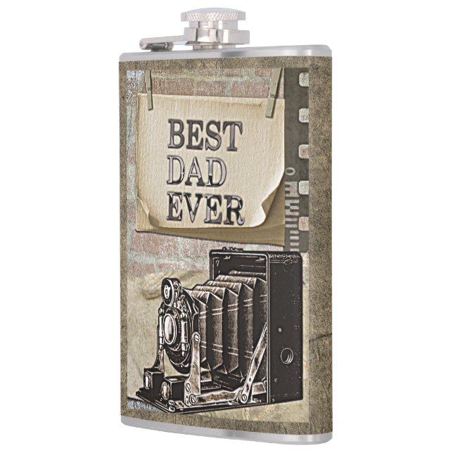 Vintage Best Dad Ever Camera Father's Day Antique Flask (Left)