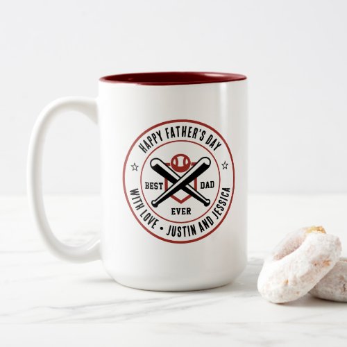 Vintage Best Dad Ever Custom Name Baseball Logo Two_Tone Coffee Mug