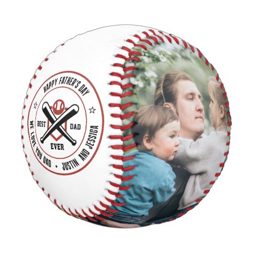 Vintage Best Dad Ever Custom Text Photo Round Logo Baseball