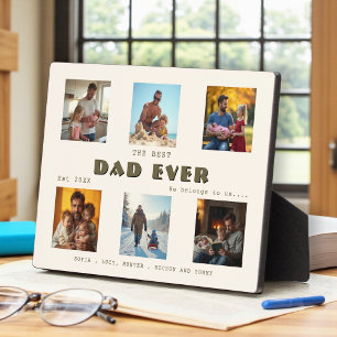 Vintage "Best Dad Ever" Family Photo Display Beige Plaque