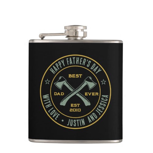 Vintage Best Dad Ever Personalized Name Axe Logo Flask