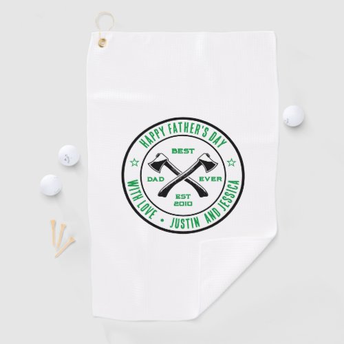 Vintage Best Dad Ever Personalized Name Axe Logo Golf Towel