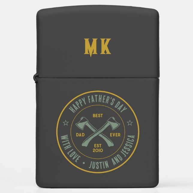 Vintage Best Dad Ever Personalized Name Axe Logo Zippo Lighter