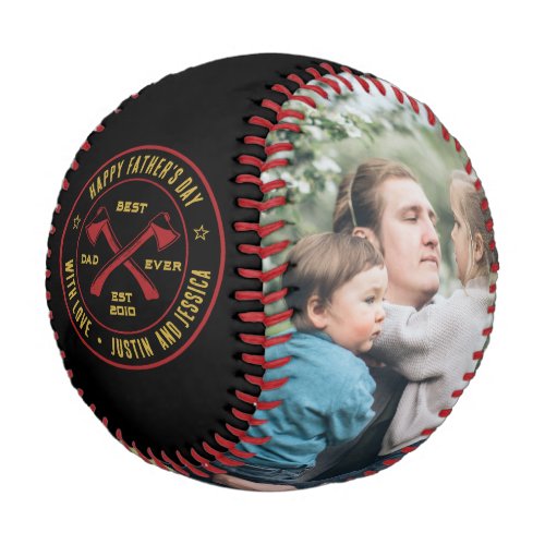 Vintage Best Dad Ever Personalized Photo Axe Logo Baseball