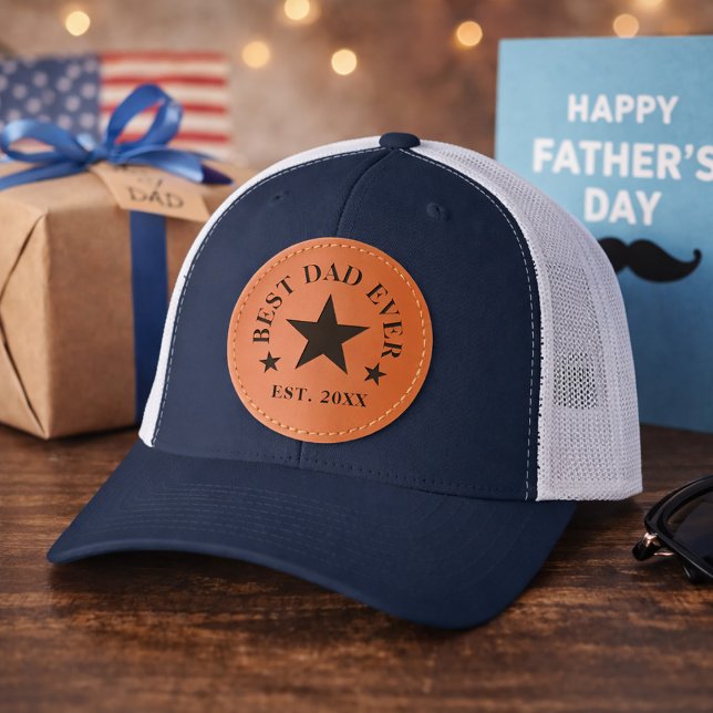 Vintage Best Dad Ever Stars Leather Patch Hat (Vintage Best Dad Ever Stars Leather Patch Hat)