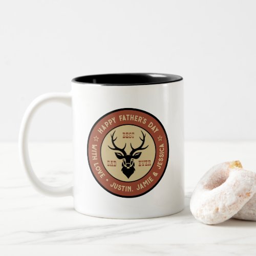 Vintage Best Dad Hunting Deer Logo Fathers Day Two_Tone Coffee Mug