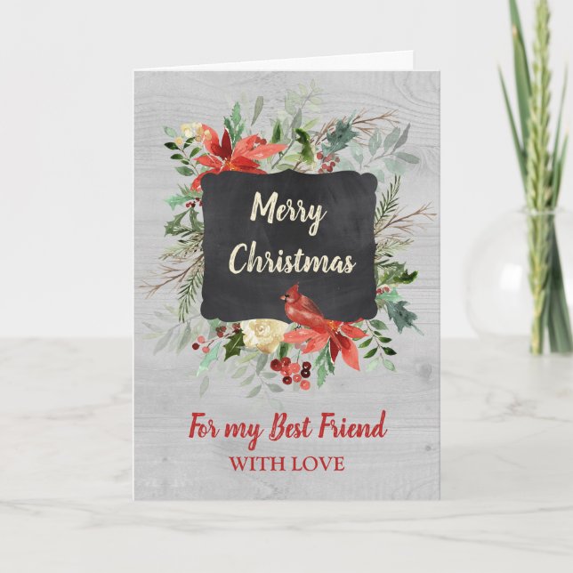 Vintage Best Friend Merry Christmas Card (Front)