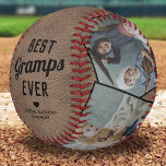 Vintage Best Gramps Ever Memento Baseball<br><div class="desc">Personalized father's day baseball featuring a rustic vintage brown leather background,  the text "best gramps ever",  a cute heart,  and the grandchildrens names. Plus 4 family photos for you to customize with your own to make this an extra special grandpa gift.</div>