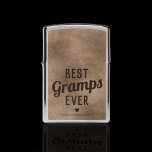 Vintage Best Gramps Ever Zippo Lighter<br><div class="desc">Personalized grandfather zippo lighter featuring a vintage brown leather printed effect,  the text "best gramps ever",  a heart,  and names underneath.</div>