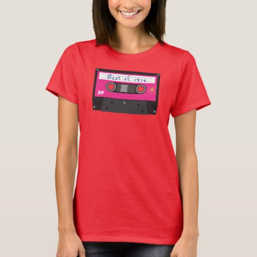 Vintage Best of 1974 Black and Pink Cassette Tape T_Shirt